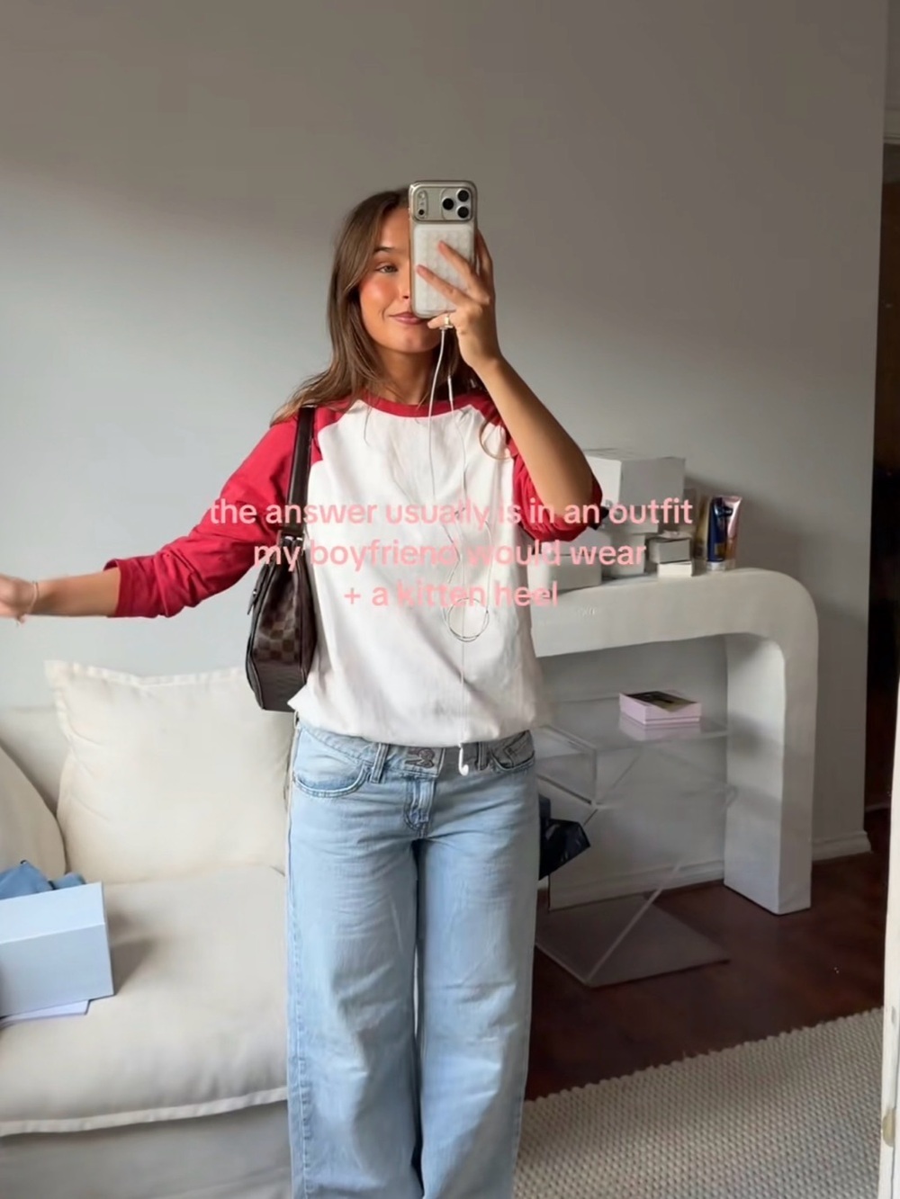 Lioness Red and White Raglan Baseball Tee
